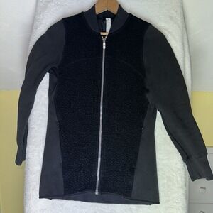 Lululemon Stand Out Fleece Jacket Black Full Zip Wool Blend Sz 2 Athletic Winter